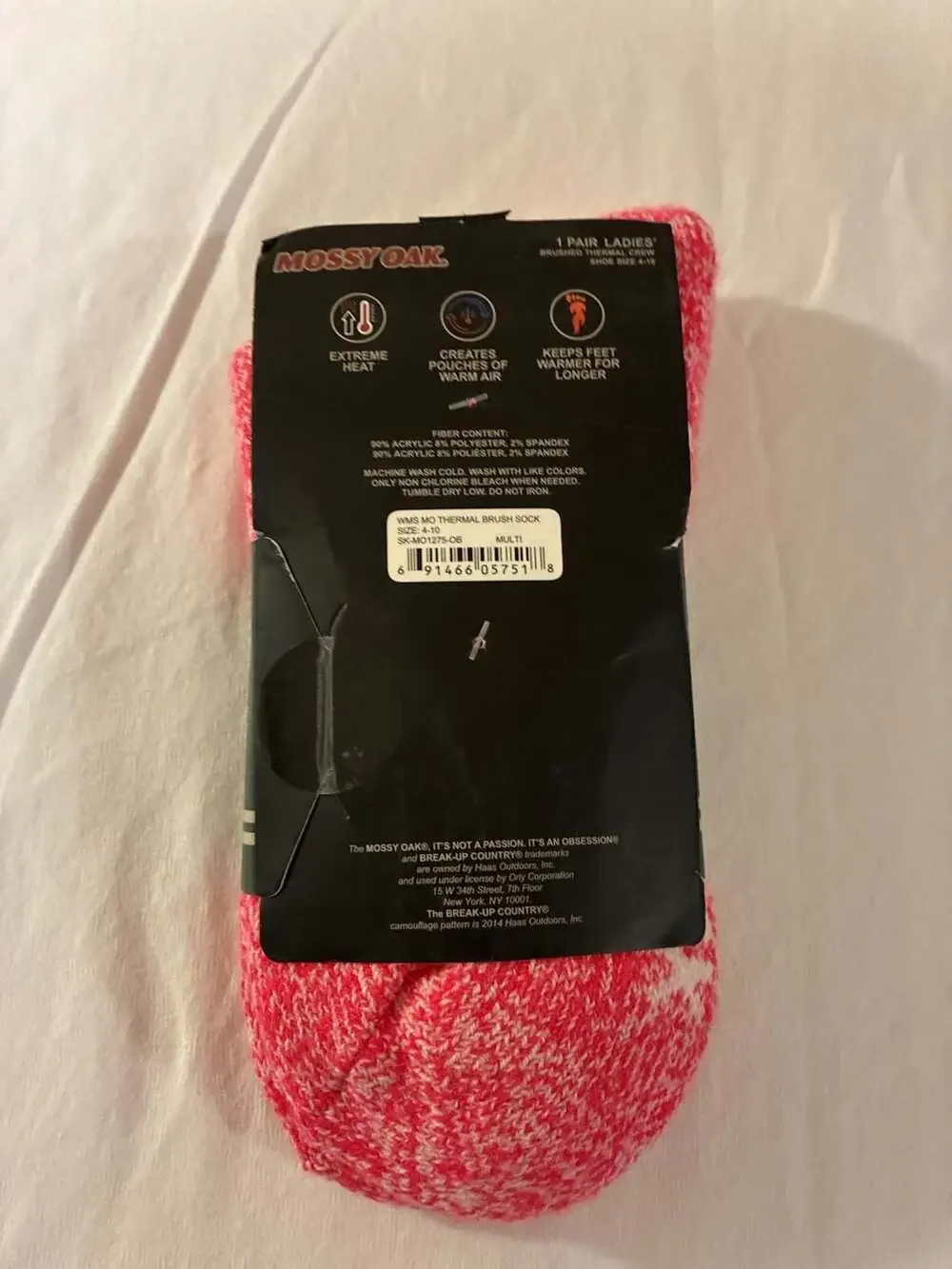 Mossy Oak Thermal Brush Ladies Sock Size 4-10 Pink Multi